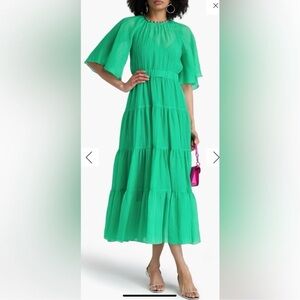 Sandro Crystal Green Tiered Dress Size 42